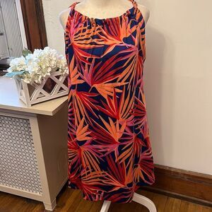 Escapada Living red navy orange tropical print cover up/ dress Size S EUC